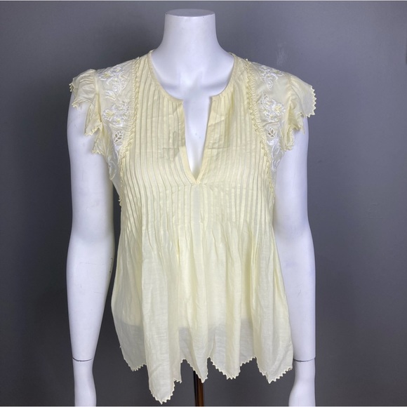 Zadig & Voltaire top XS Tiara floral embroidered prairie yellow flutter eyelet - Picture 5 of 13